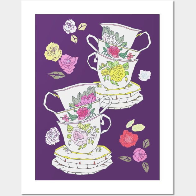 Vintage Tea Cups Wall Art by minniemorrisart